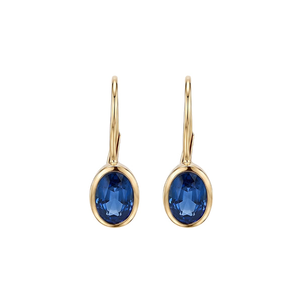 Oval Bezel Gemstone Leverback Earrings in 14K Yellow Gold