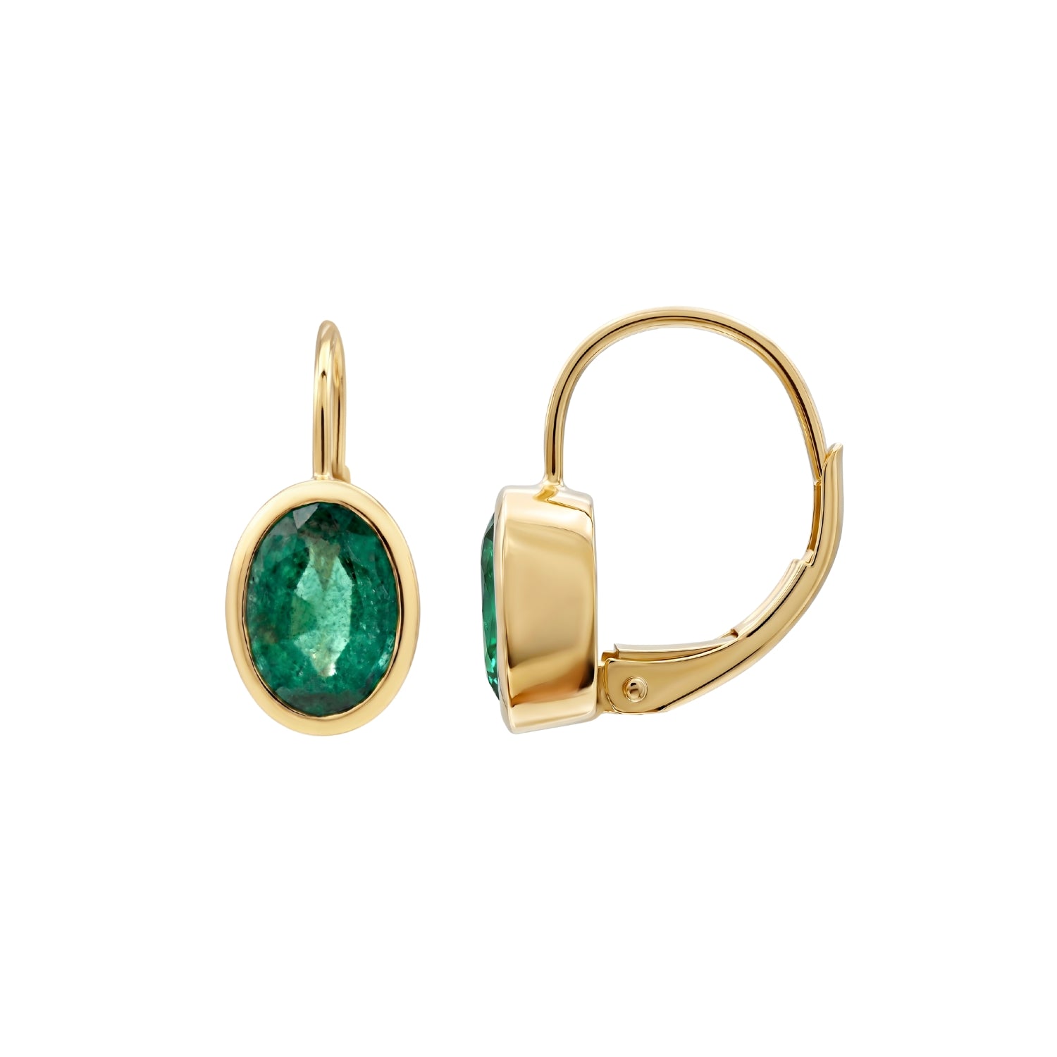 Oval Bezel Gemstone Leverback Earrings in 14K Yellow Gold