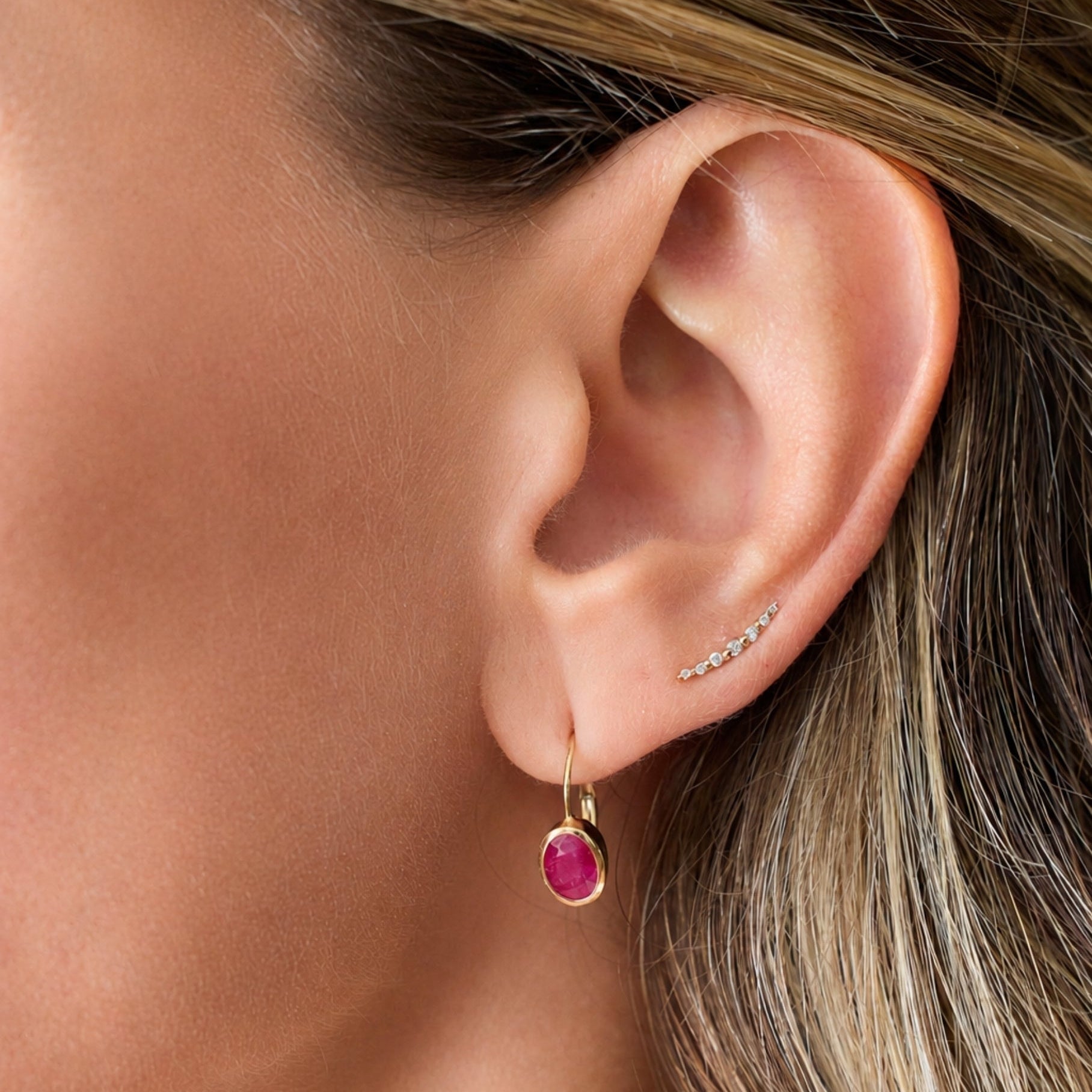 Oval Bezel Gemstone Leverback Earrings in 14K Yellow Gold