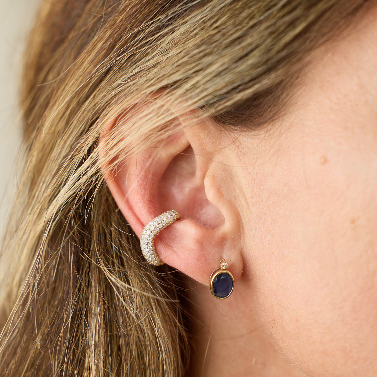 Oval Blue Sapphire Bezel Stud Earrings in 14K Yellow Gold