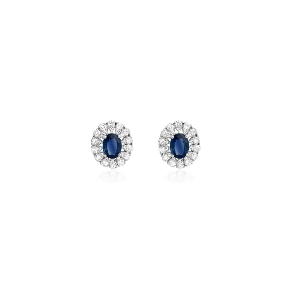 Oval Flower Blue Sapphire Studs  Princess Jewelry Shop