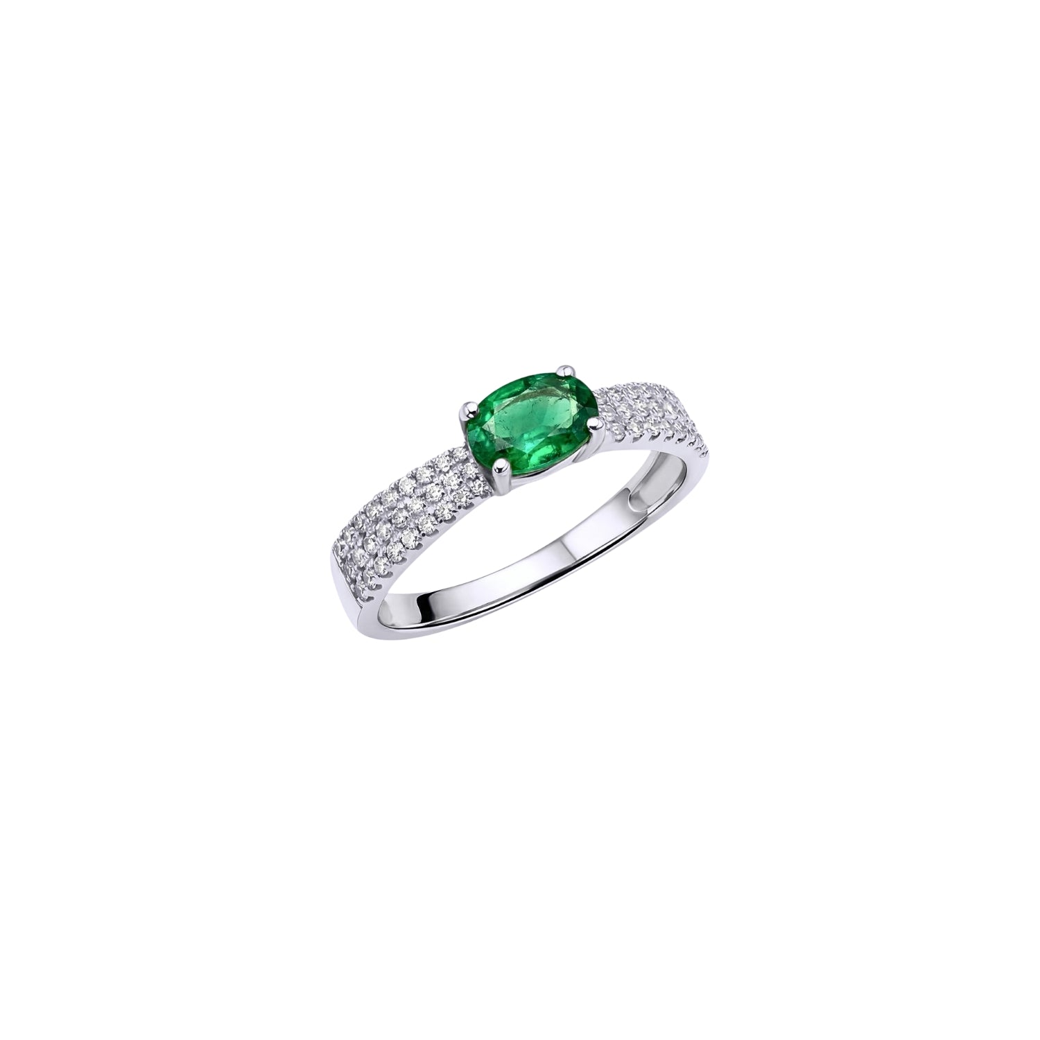 Delicate emerald diamond ring with pavé band