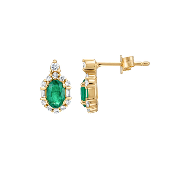 Oval Emerald Diamond Stud Earrings