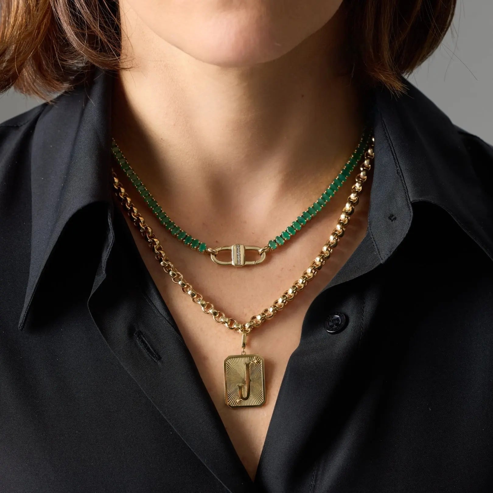   Oval Emerald Tennis Necklace in Yellow Gold Princess Jewelry Shop