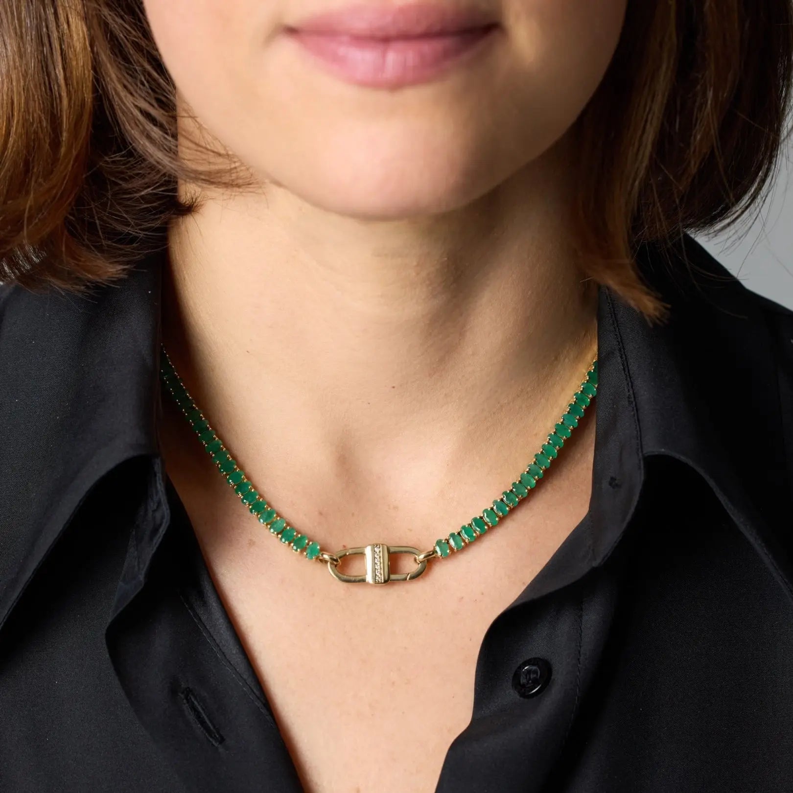   Oval Emerald Tennis Necklace in Yellow Gold Princess Jewelry Shop