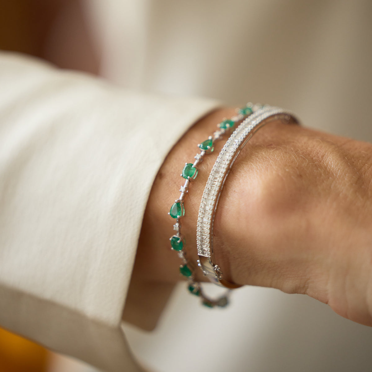 Three Row Diamond Bangle Bracelet