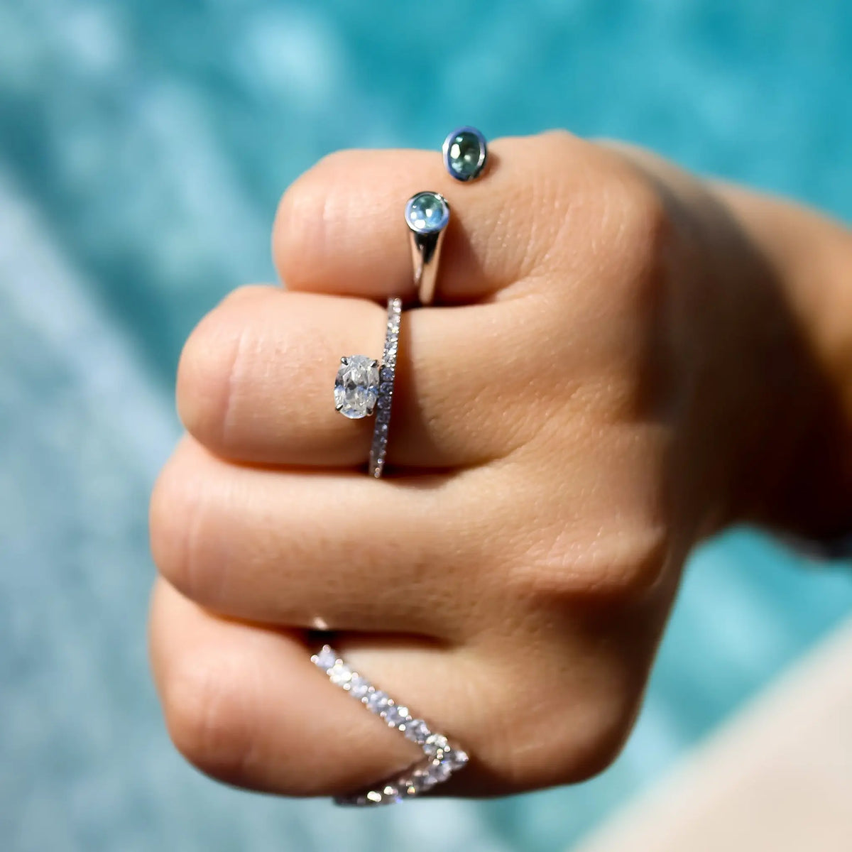 Oval Top Floating Diamond Ring, lifestyle view 2 | JJ Jewelry
