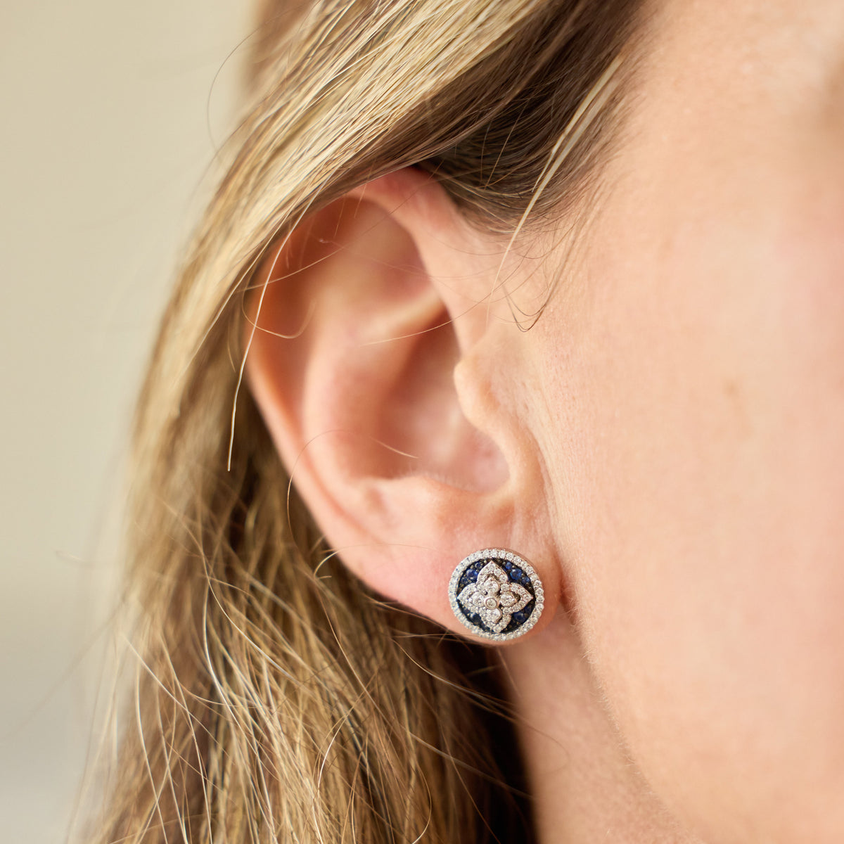 Pavé Blue Sapphire and Diamond Floral Stud Earrings