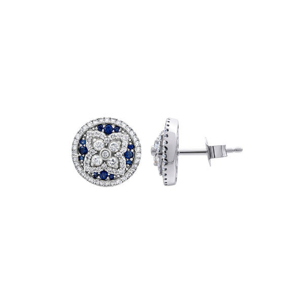 Pavé Blue Sapphire and Diamond Floral Stud Earrings