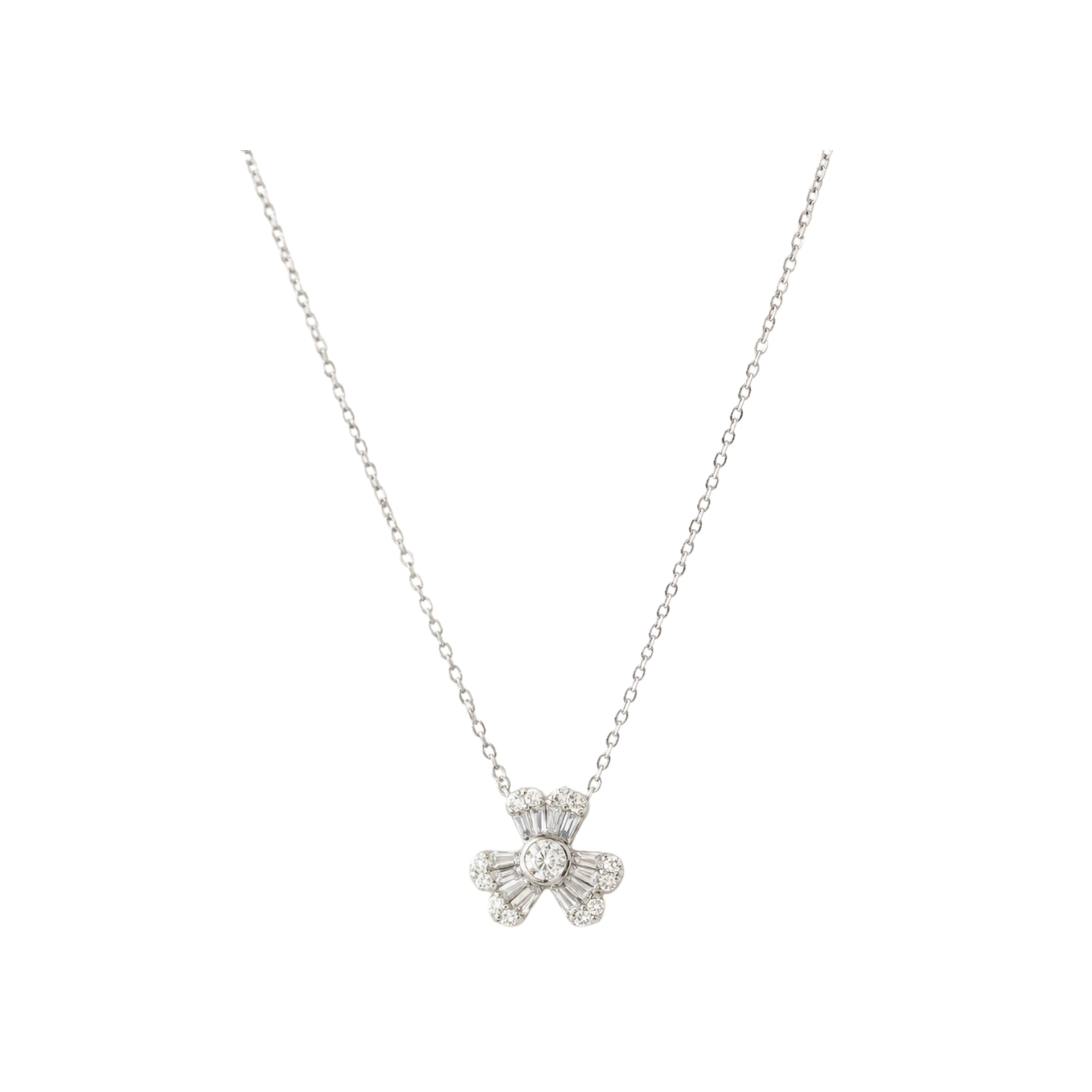Pavé Diamond Clover Pendant Necklace in 18K White Gold