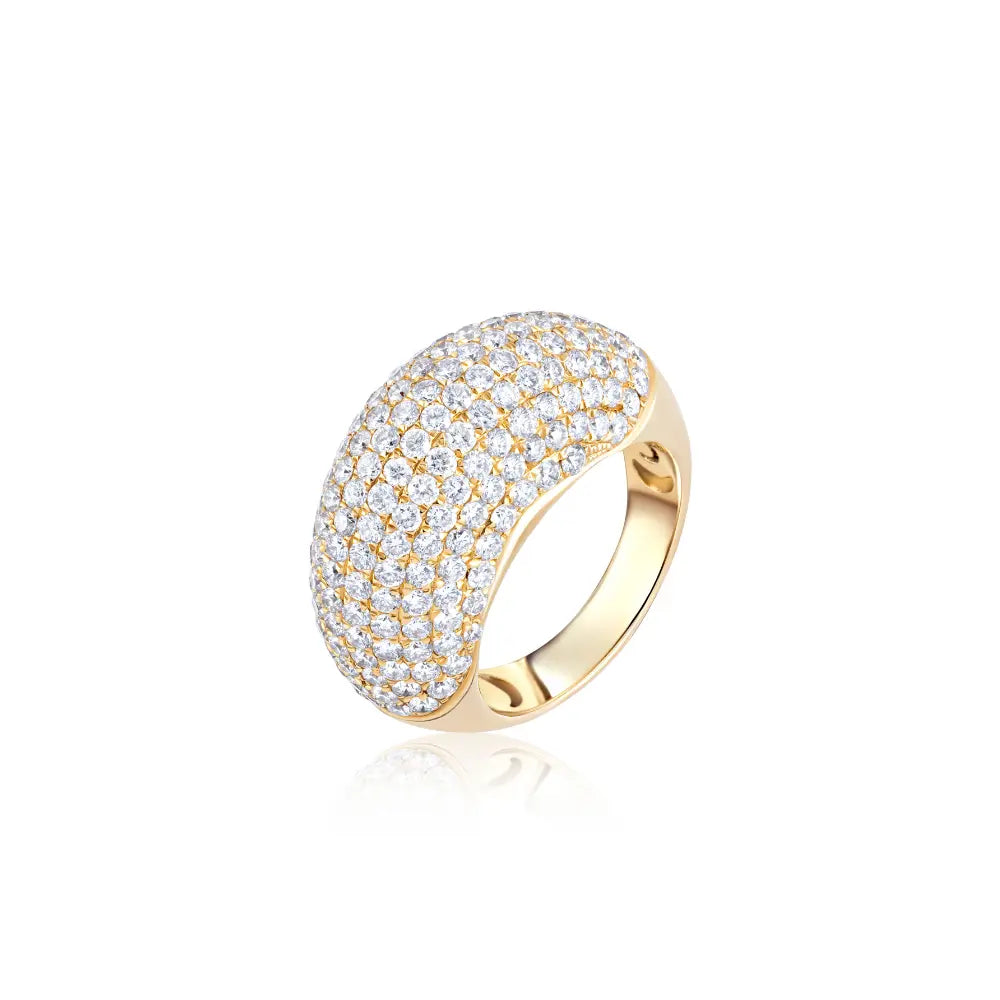 Pavé diamond dome cocktail ring in 18K yellow gold | JJ Jewelry