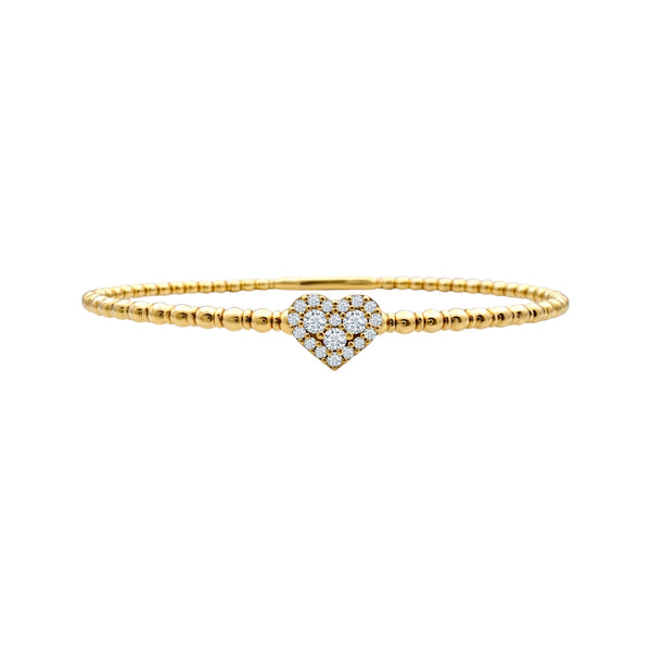 Pavé Diamond Heart Flexible Bangle in 18K Gold