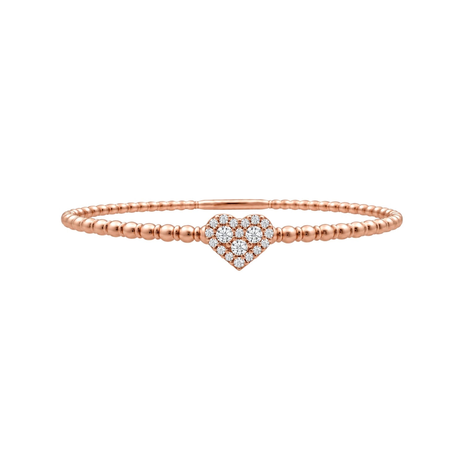 Pavé Diamond Heart Flexible Bangle in 18K Gold