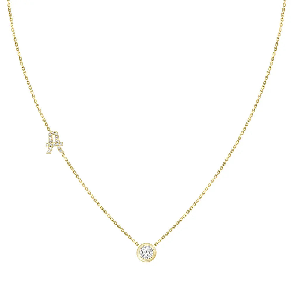 Pavé Diamond Initial Pendant Necklace in 18K Gold | JJ Jewelry Miami