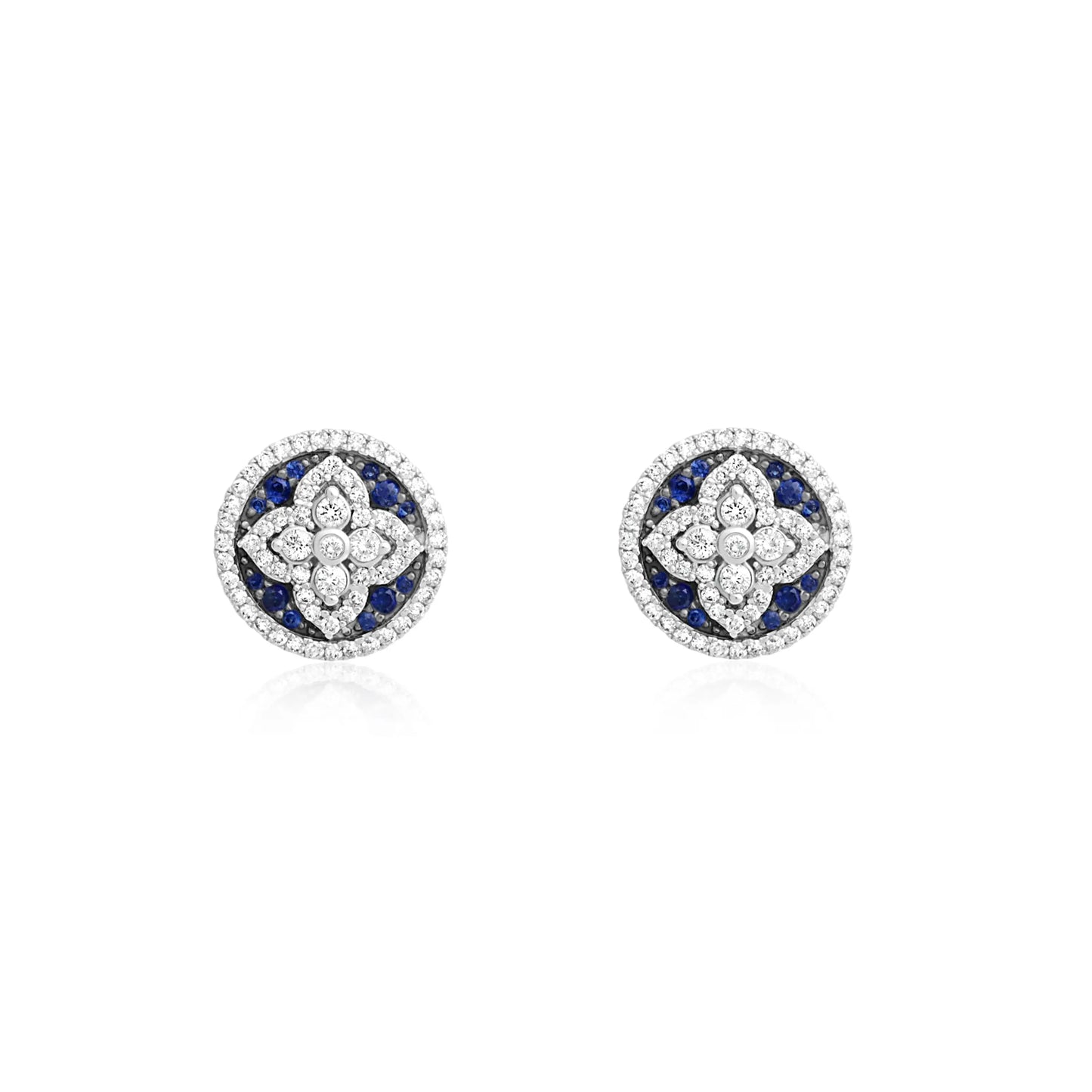 Pavé Blue Sapphire and Diamond Floral Stud Earrings Princess Jewelry Shop