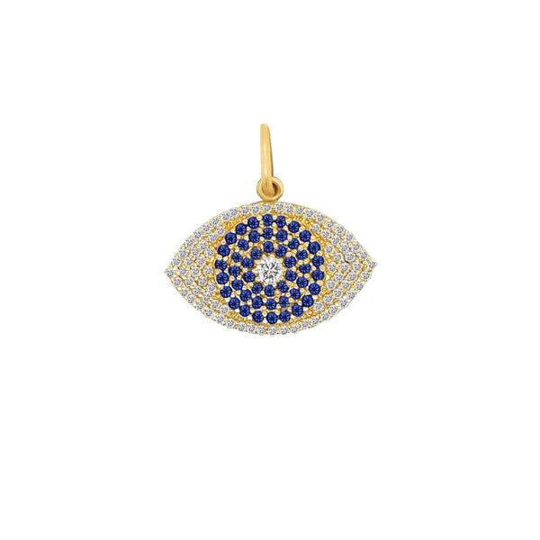 Pave Diamond and Blue Sapphire Eye Pendant | JJ Jewelry