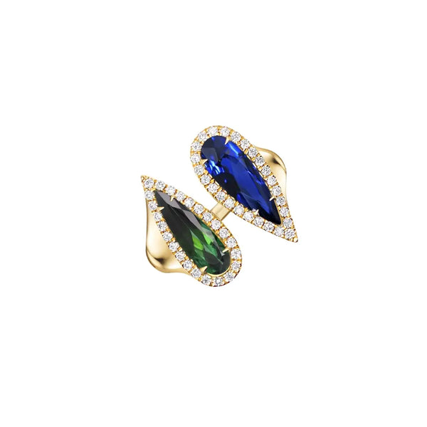 Pear-Cut Tourmaline Duo Open Ring in 18K Gold | JJ Jewelry Miami