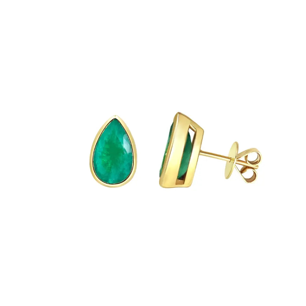   Pear Emerald Stud Earrings in Yellow Gold Princess Jewelry Shop