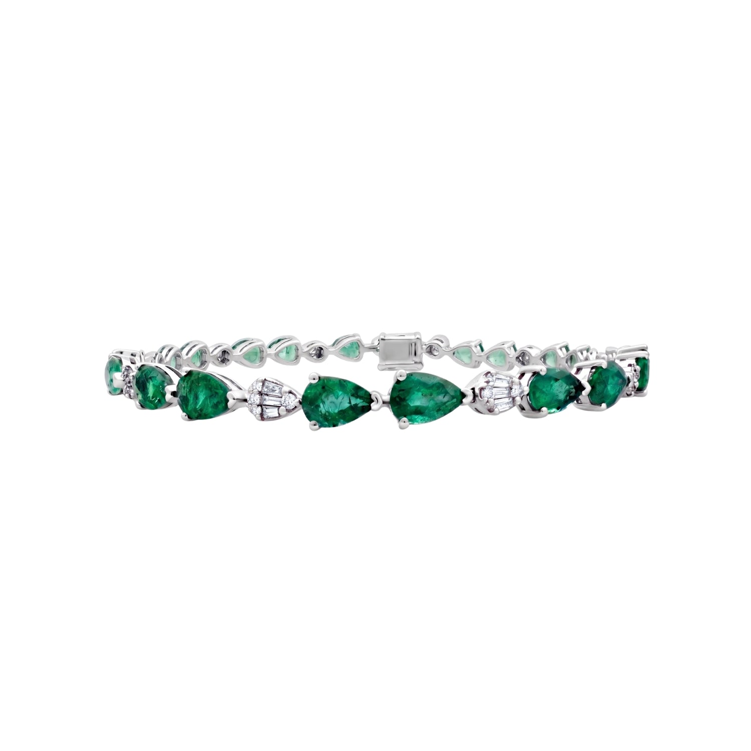 Pear Emerald and Diamond Tennis Bracelet in 18K White Gold