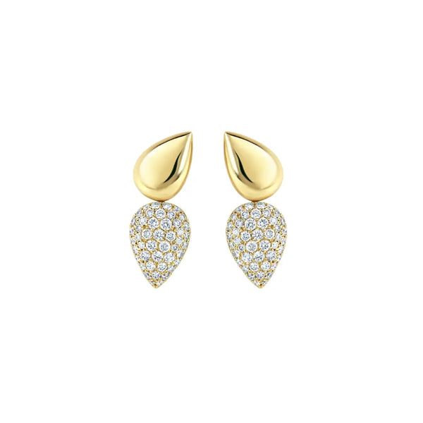 Pear Pavé Diamond Drop Earrings in 14K Yellow Gold | JJ Jewelry Miami
