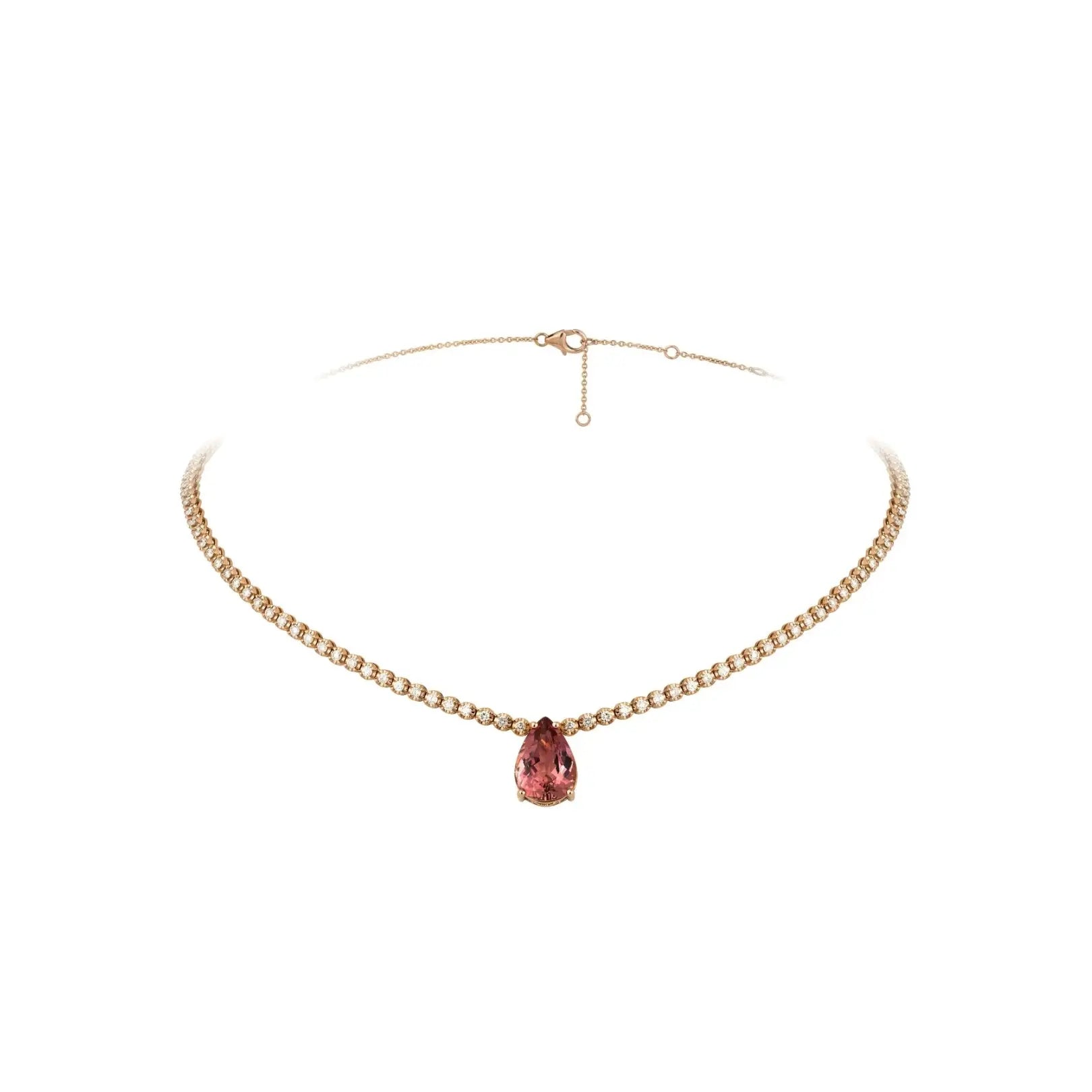 Pear Rubellite Diamond Tennis Necklace-Princess Jewelry Shop