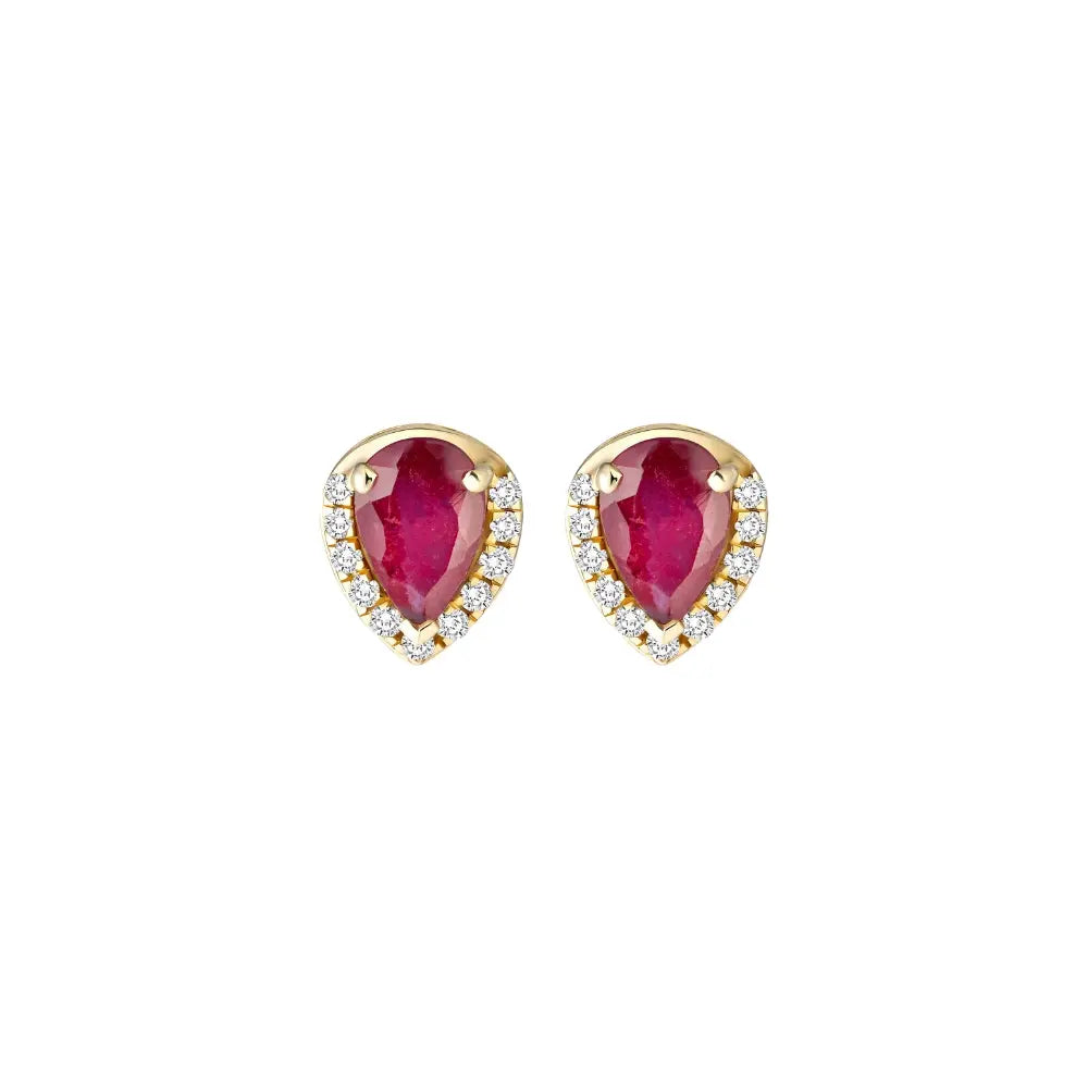   Pear Ruby and Diamond Halo Stud Earrings Princess Jewelry Shop