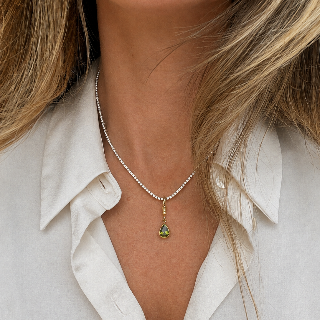 Pear-Shaped Green Tourmaline Charm Pendant