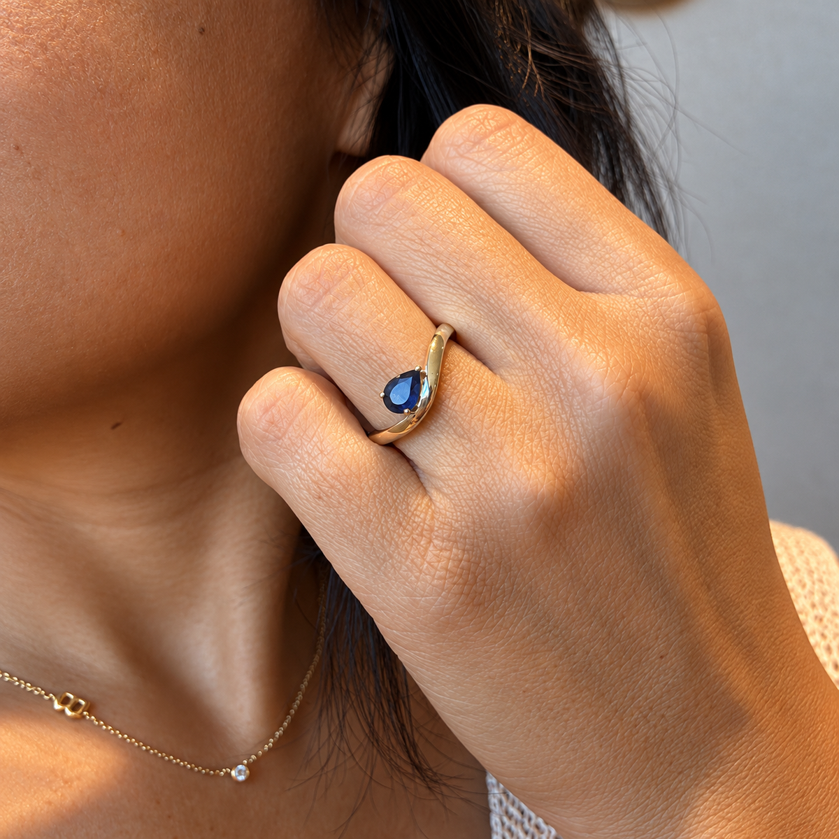 Pear Blue Sapphire Solitaire Ring