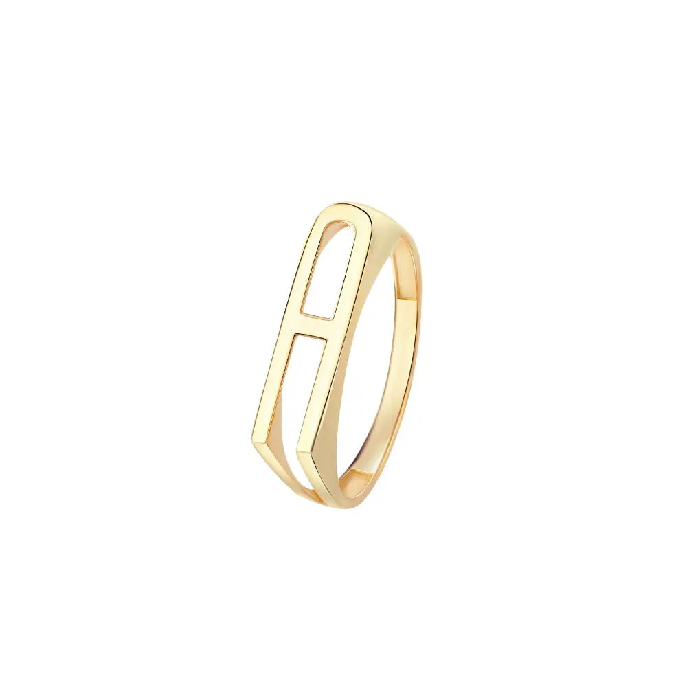 Personalized Letter Ring 18K Yellow Gold | JJ Jewelry Miami