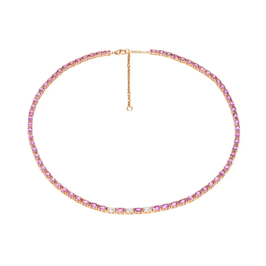 Pink Sapphire & Center Diamond Tennis Necklace Princess Jewelry Shop