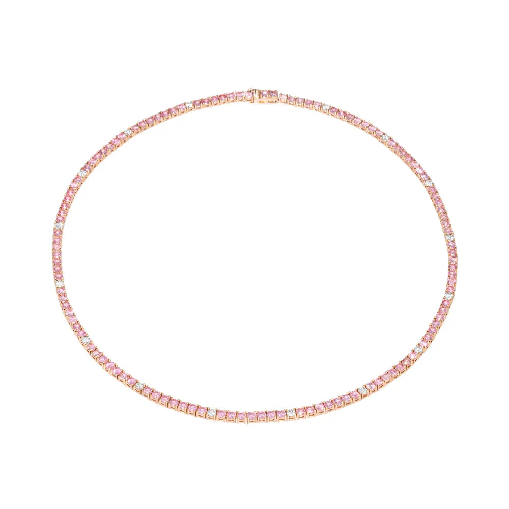 Pink Sapphire & Diamond Tennis Necklace Princess Jewelry Shop