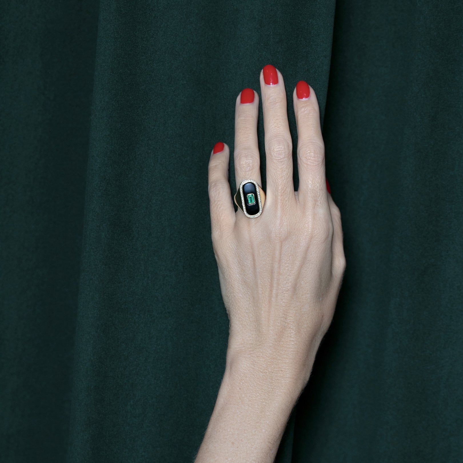 Midnight Icon Emerald and Onyx Rectangle Ring