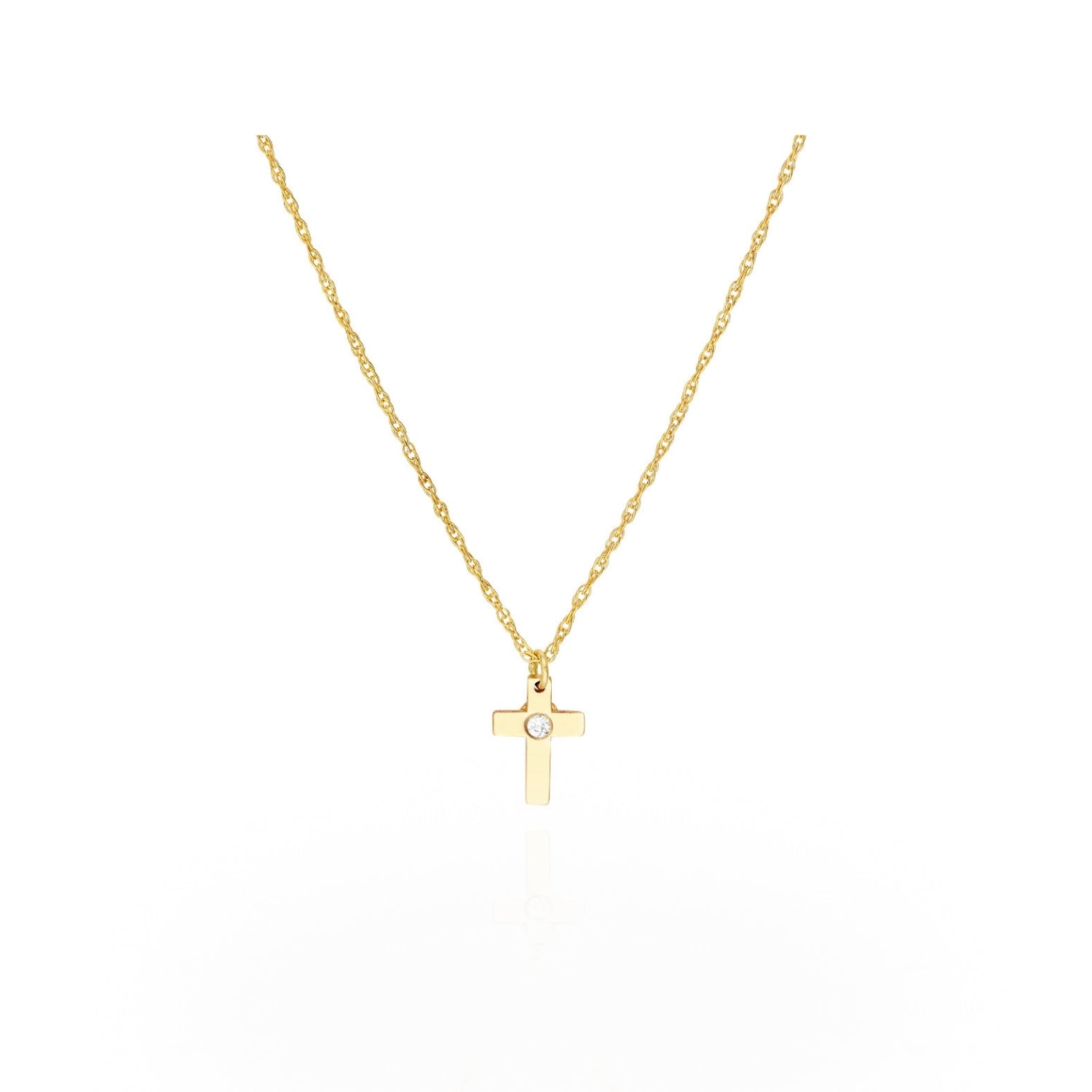 Mini Diamond Cross Necklace in Yellow Gold