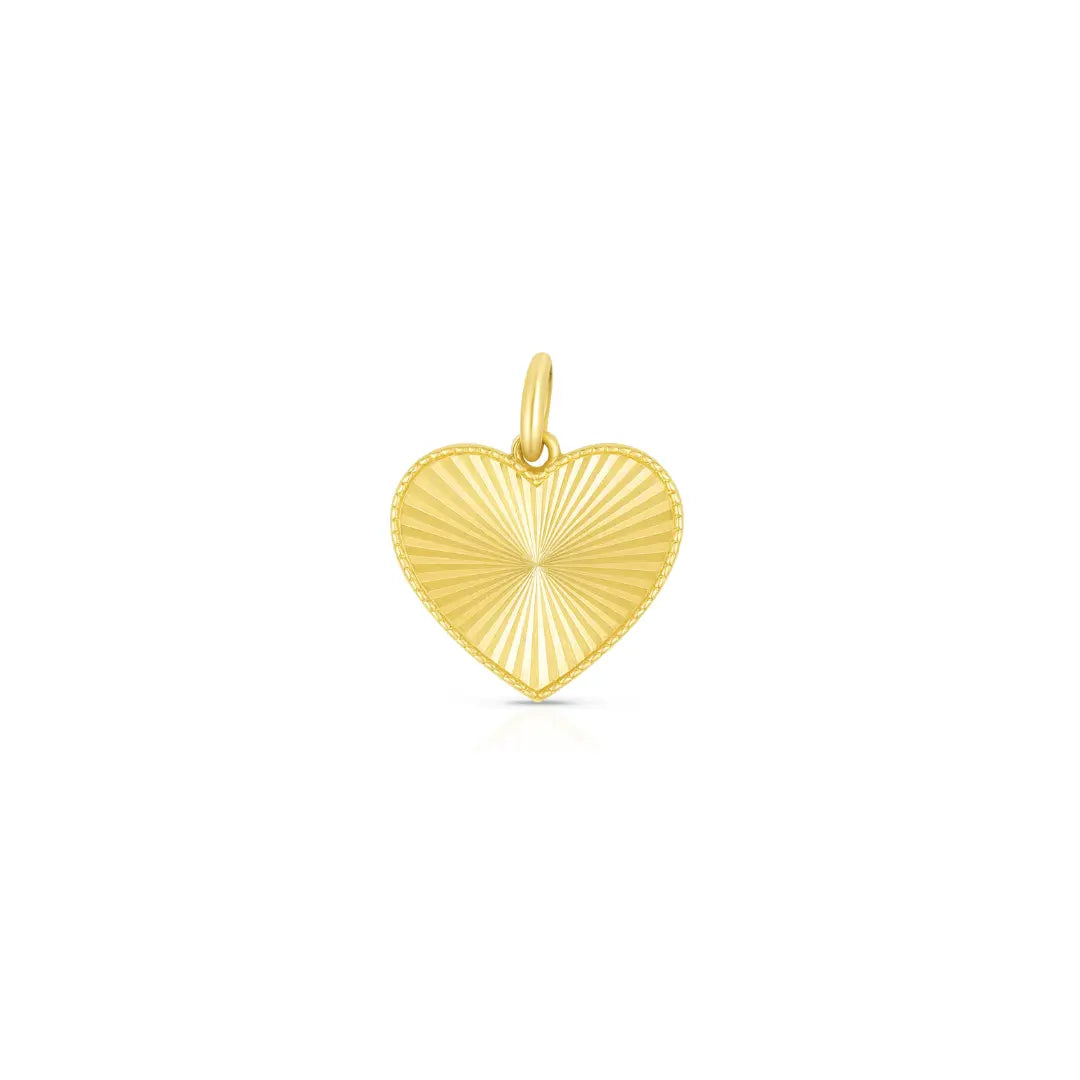 Radiant engraved heart pendant in 14K yellow gold by JJ Jewelry