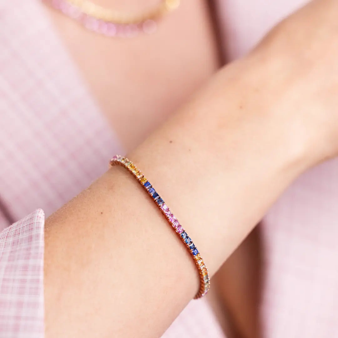 Rainbow Sapphire Tennis Bracelet Princess Jewelry Shop
