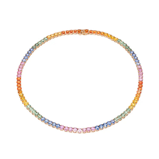 Rainbow Sapphire Tennis Necklace Princess Jewelry Shop