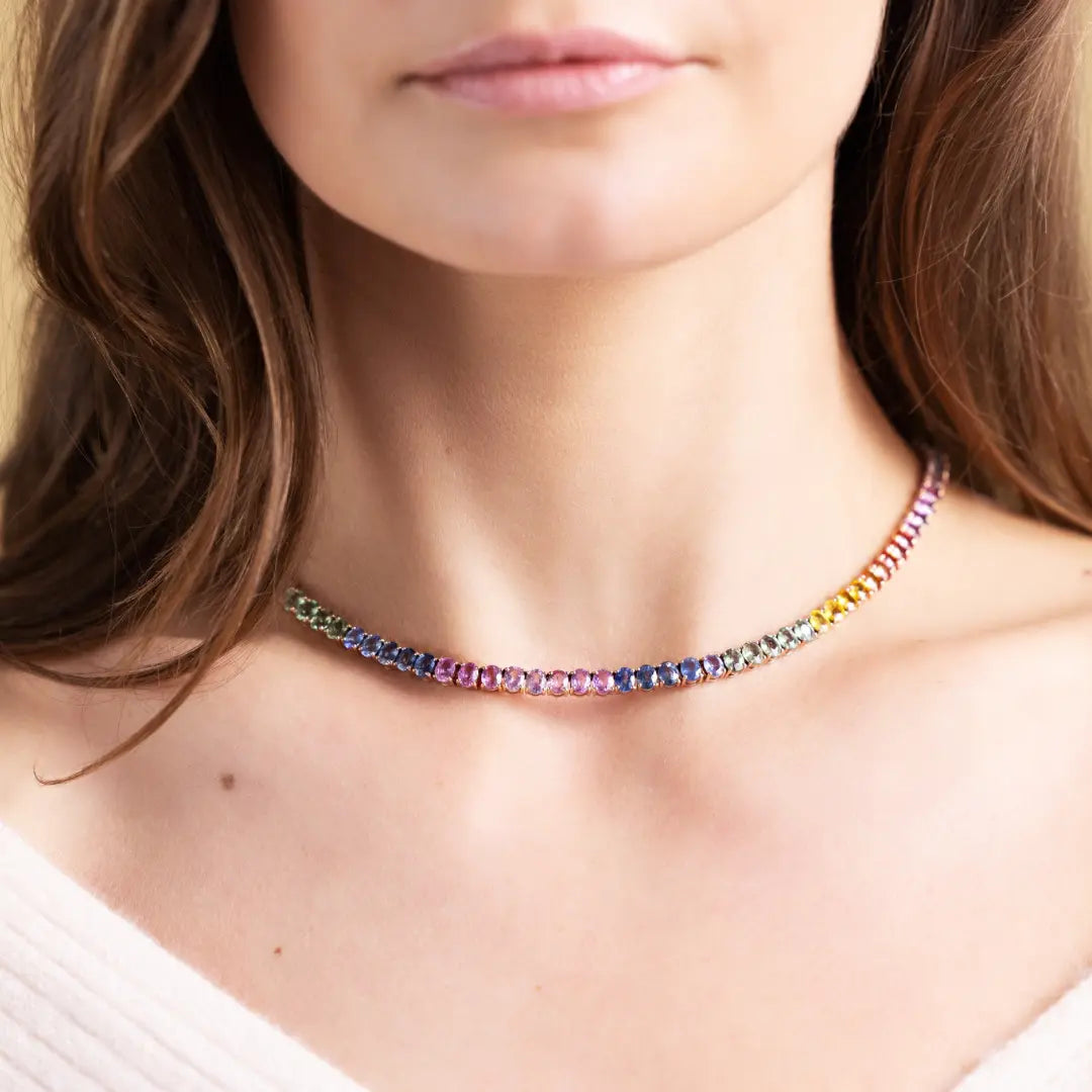 Rainbow Sapphire Tennis Necklace Princess Jewelry Shop