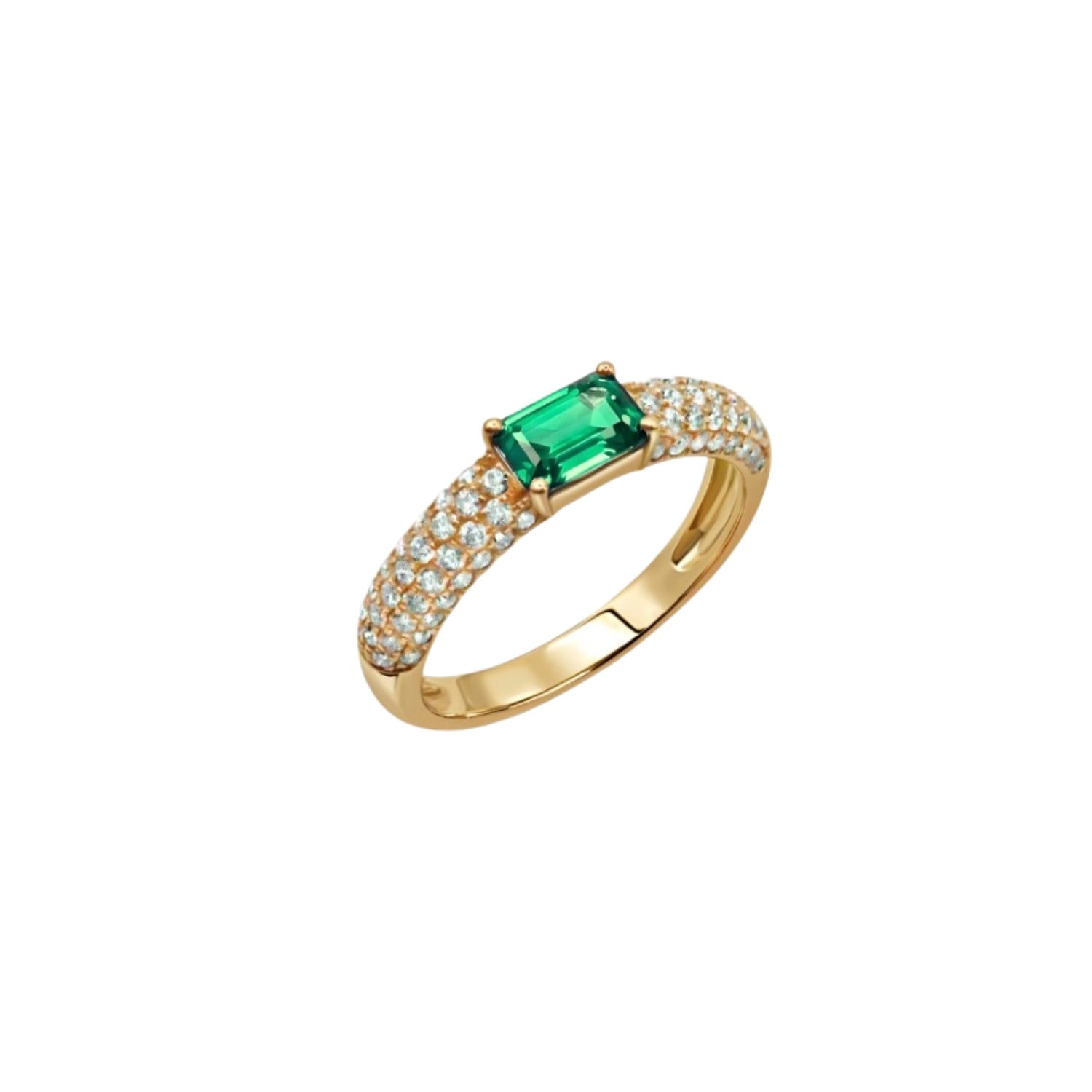 Rectangular Emerald Pavé Diamond Stackable Ring in 18K Gold