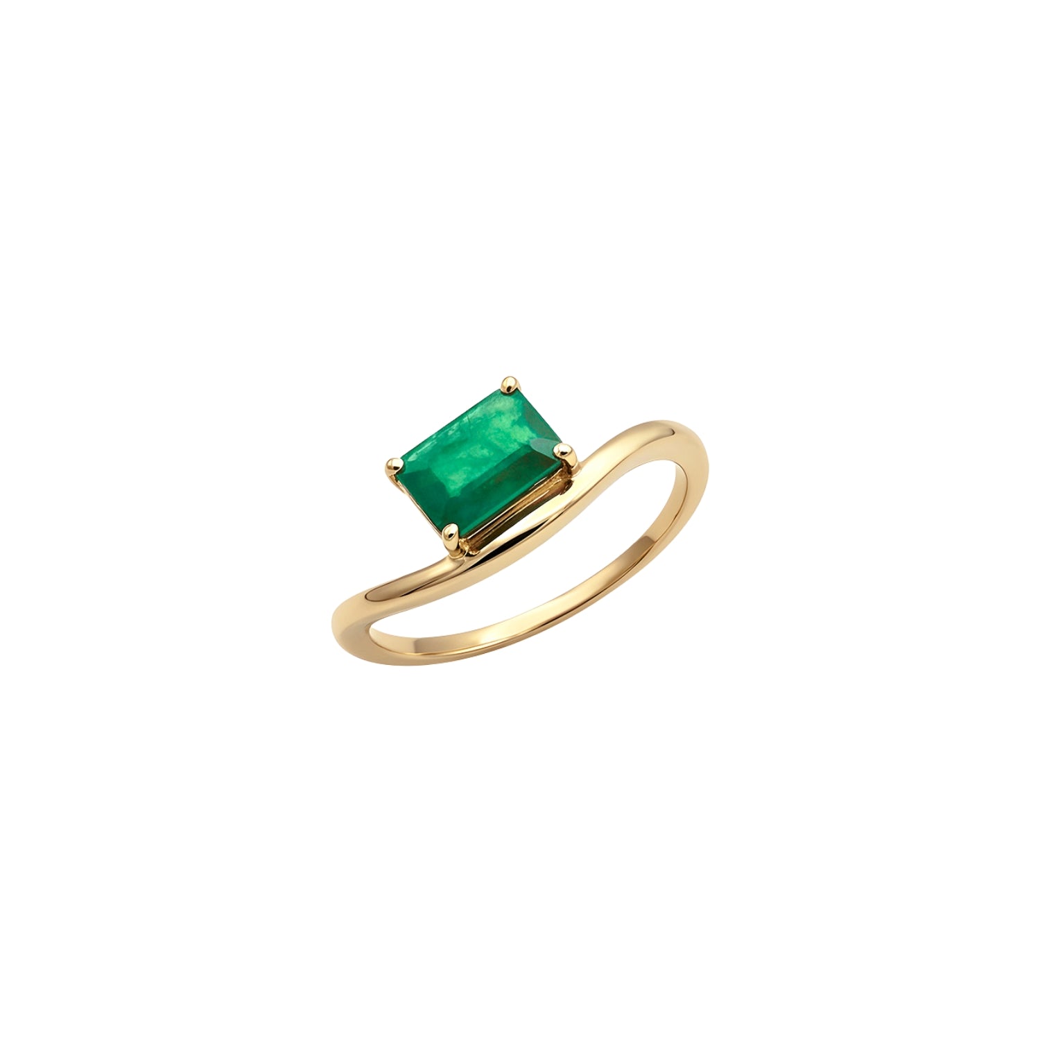 Rectangular Emerald Solitaire Ring in 14K Yellow Gold