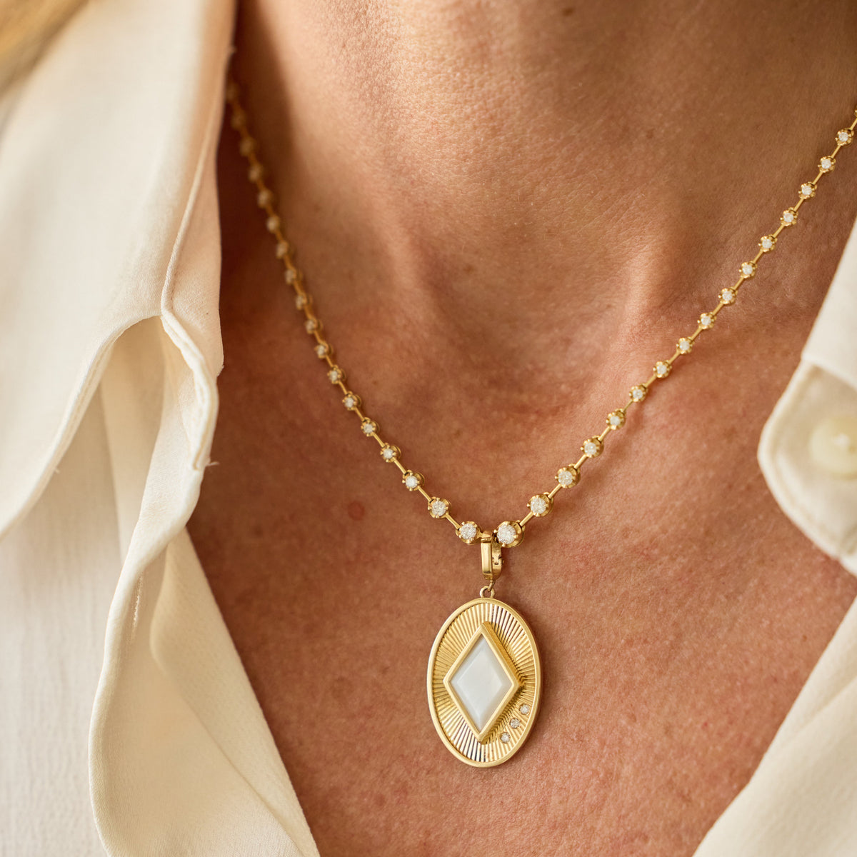 Renata Graduated Diamond Tennis Necklace in 18K Gold, view 12 | JJ Jewelry Miami