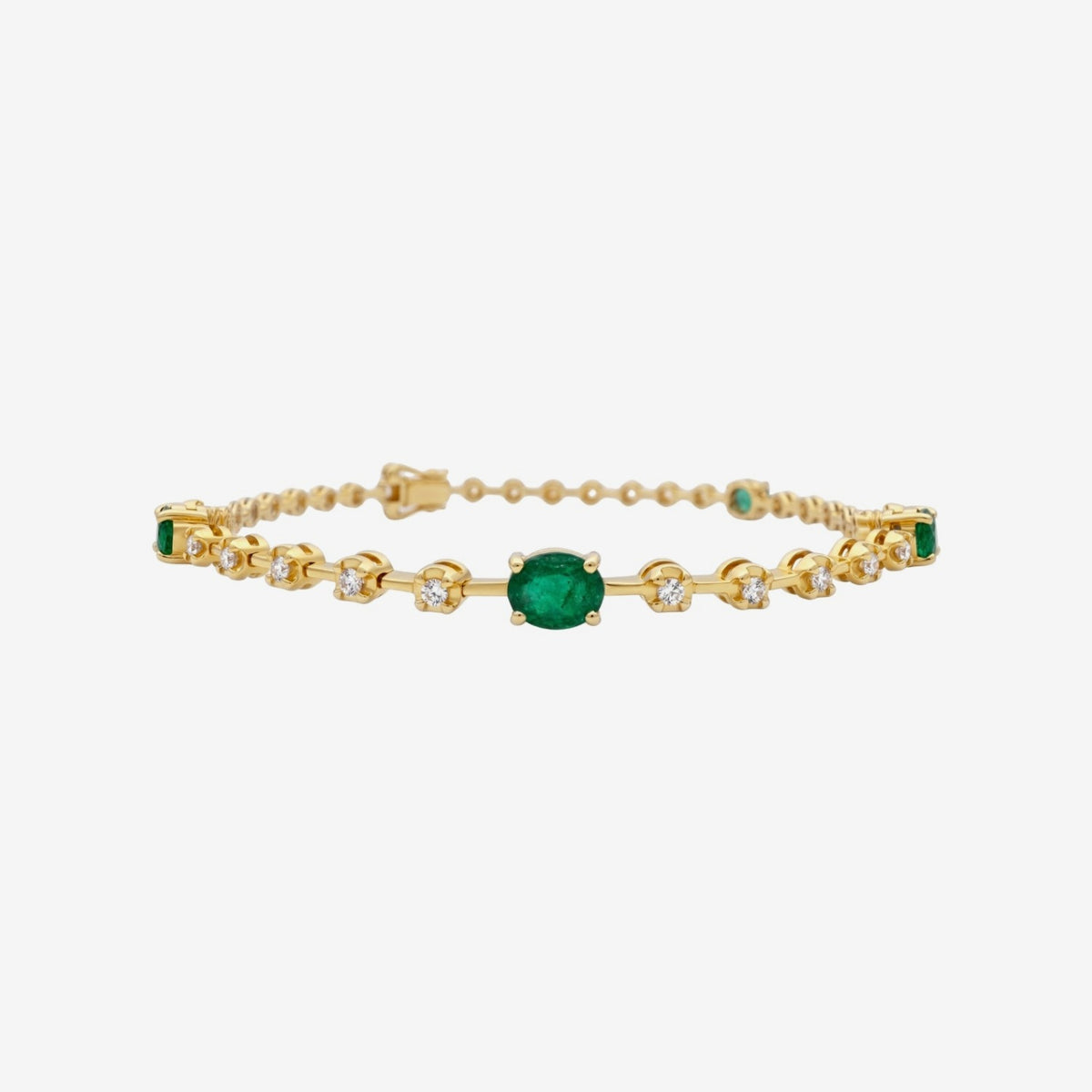 Renata Oval Emerald and Diamond Bracelet in Yellow Gold | JJ Jewelry