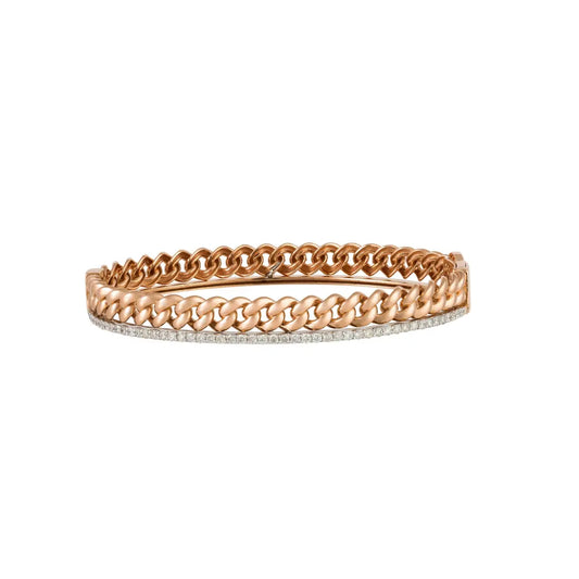Rose and White Gold Chain Bangle with Diamonds Princess Jewelry Shop