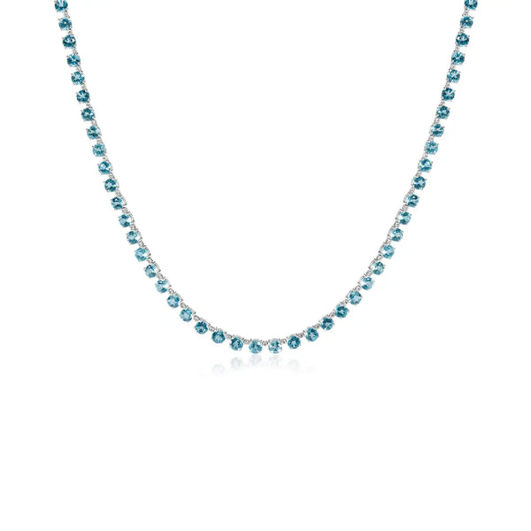 Blue Topaz and Diamond Necklace in 18K White Gold | JJ Jewelry Miami