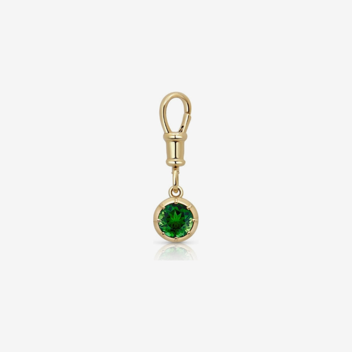 Round Green Tourmaline Clip Charm in 18K Yellow Gold, view 2 | JJ Jewelry Miami