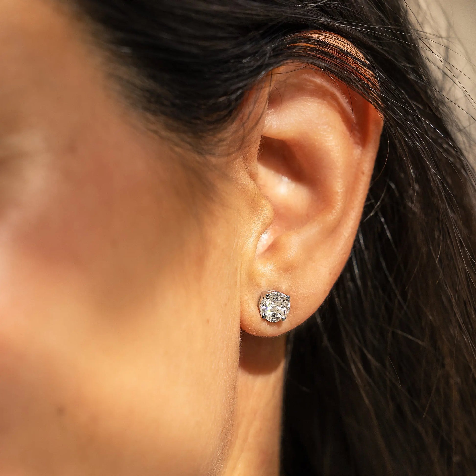 Round Mosaic Diamond Stud Earrings Princess Jewelry Shop