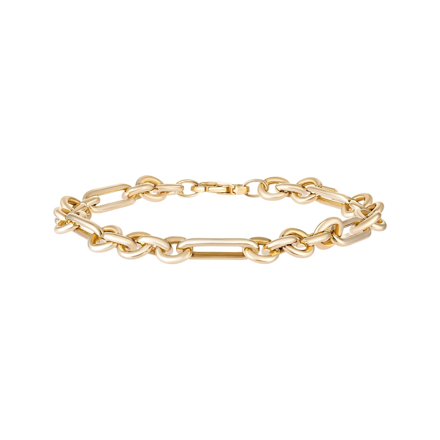 Round and oval link bracelet in 14K yellow gold – JJ Jewelry