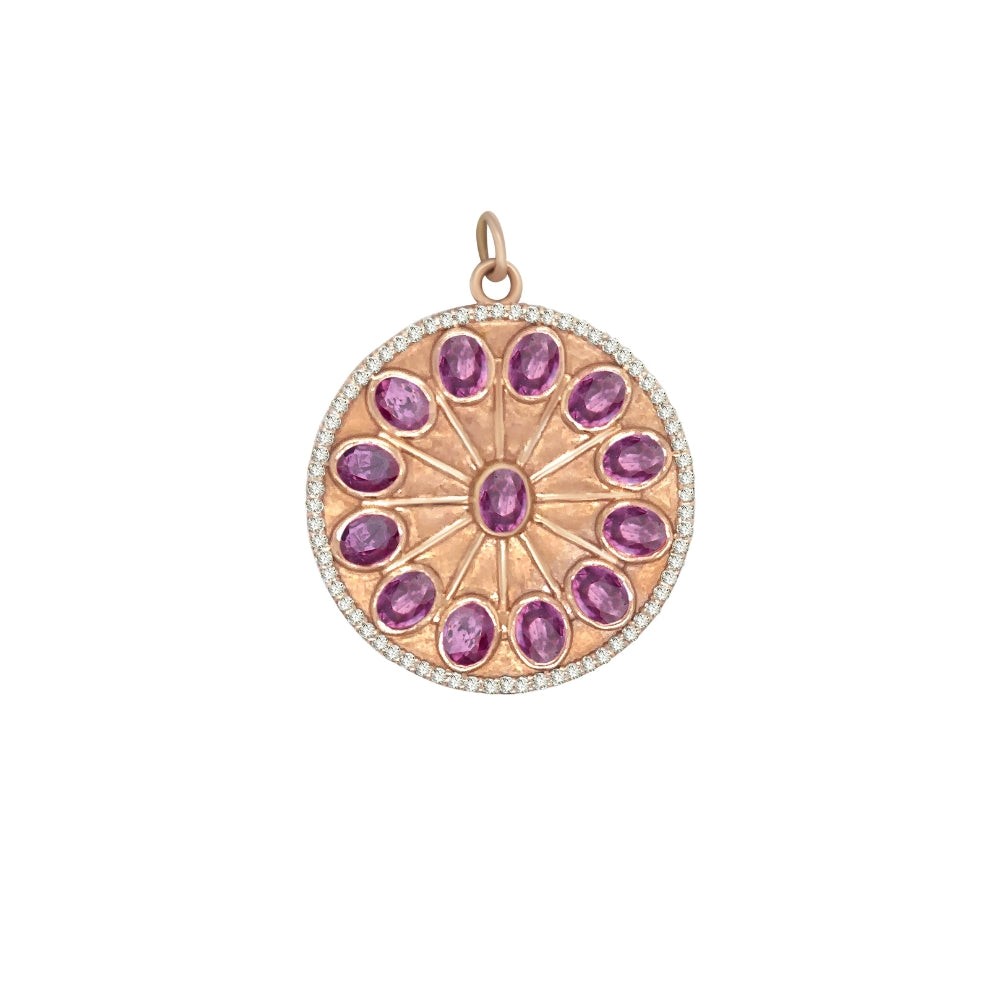 Round Pink Sapphire & Diamonds Pendant