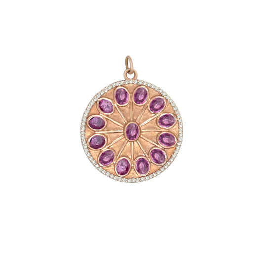 Round Pink Sapphire & Diamonds Pendant