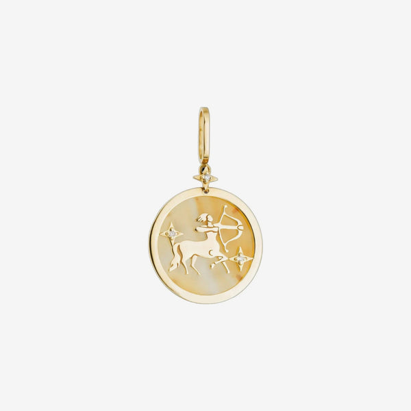 Sagittarius Zodiac Pendant with Orange Quartz & Diamonds in 18K Yellow Gold, view 2 | JJ Jewelry Miami