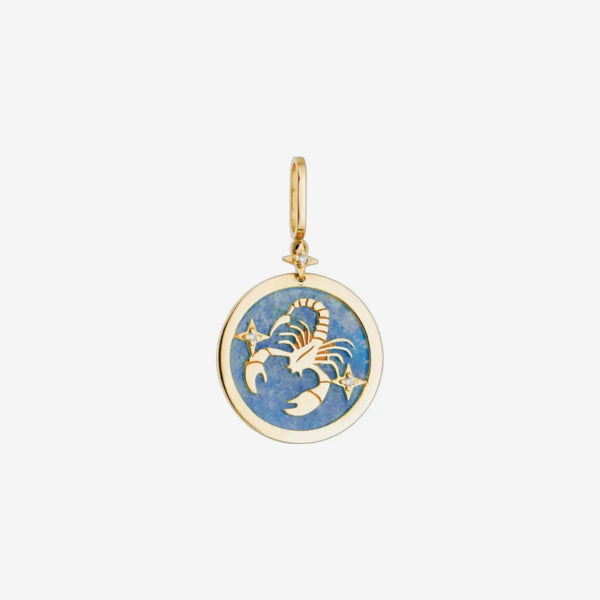 Scorpio Zodiac Pendant with Blue Quartz & Diamonds in 18K Yellow Gold, view 2 | JJ Jewelry Miami